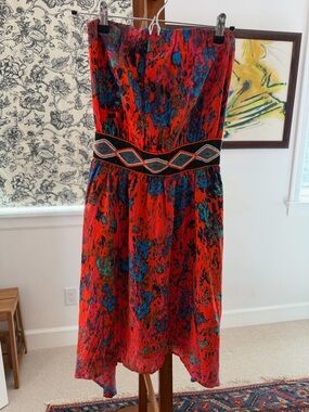 Strapless Red Dress with Embellished Waist